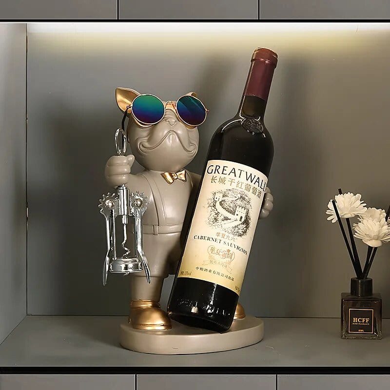 Support Bouteille Vin Bouledogue Français Résine - One PETS-TOP