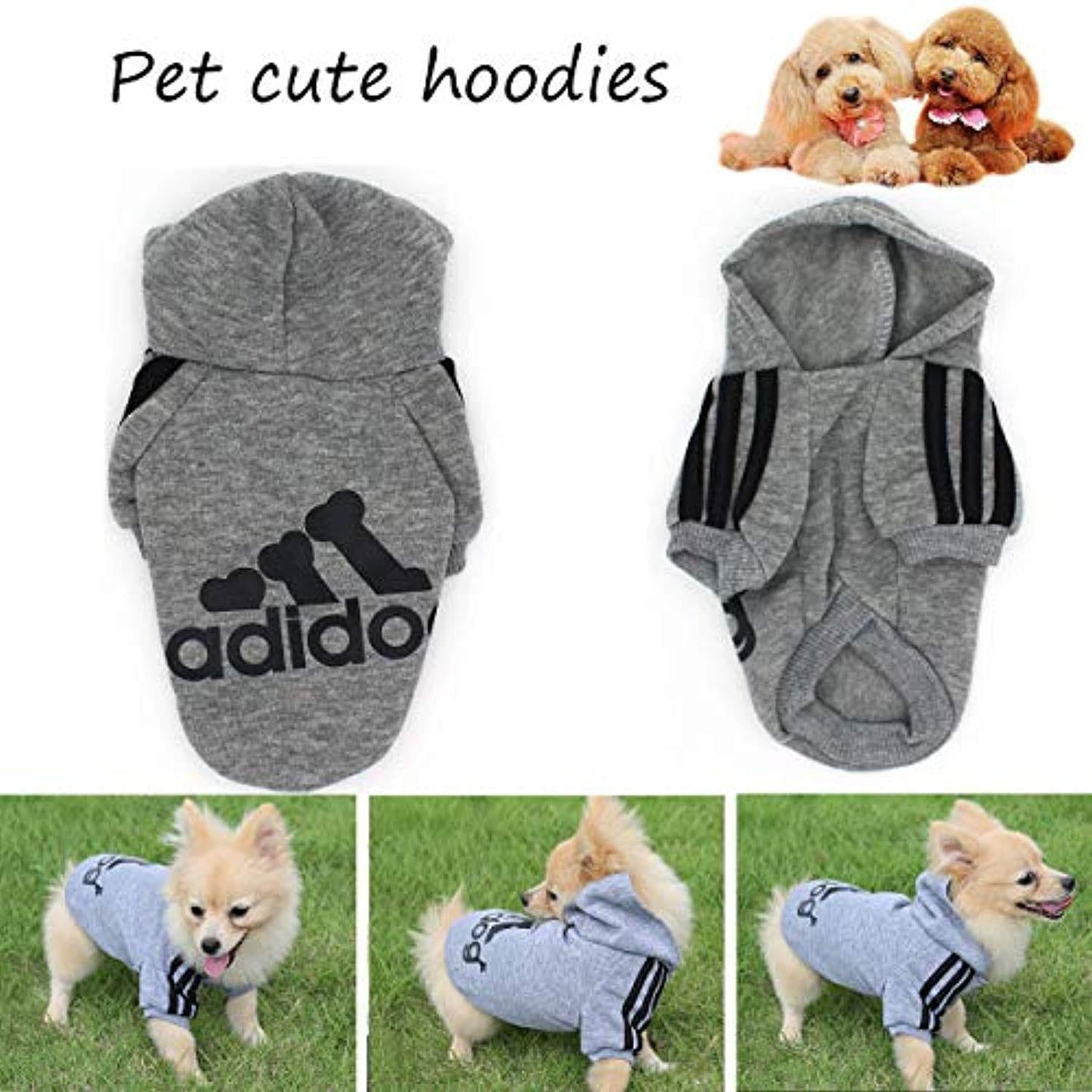 Vêtements Pour Animaux, Adidog Chien Chat À Capuche Vêtements Chiot Pull Chaud À Capuche Chaud Qicheng & Lys (Gris, L) - One PETS-TOP