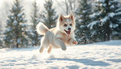 husky chiot jouant dans la neige