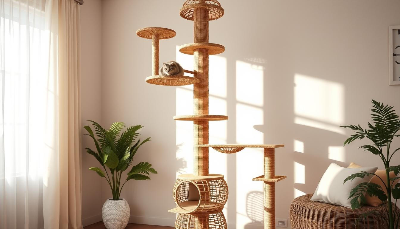 Arbre à chat design en rotin