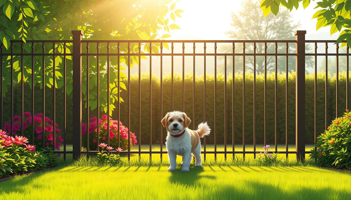 clôture sécurisée pour chien dans un jardin