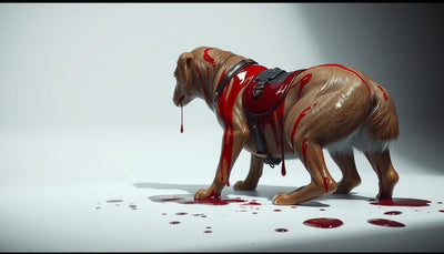 selle de chien gluante avec du sang stress