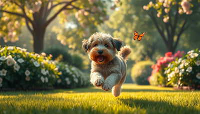 Schnoodle joueur dans un jardin