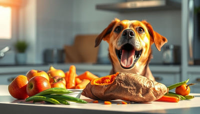 chien mangeant des aliments sains