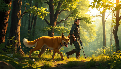 Chien de chasse et son maître en forêt