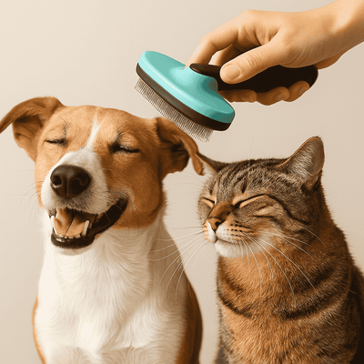 Chien et chat brossés avec une brosse anti-poils ergonomique One PETS-TOP