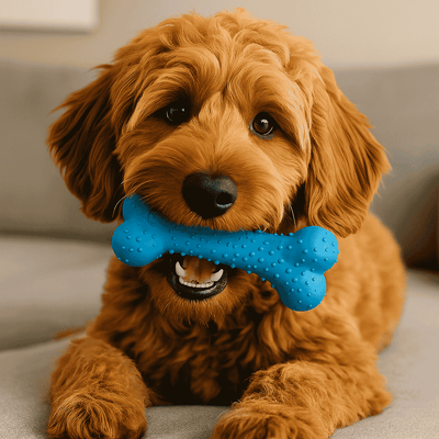 Chien mâchant un jouet résistant en caoutchouc naturel