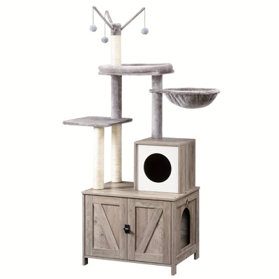 Arbre à chat 2-en-1 150 cm – Poteaux griffoirs & meuble cache-litière