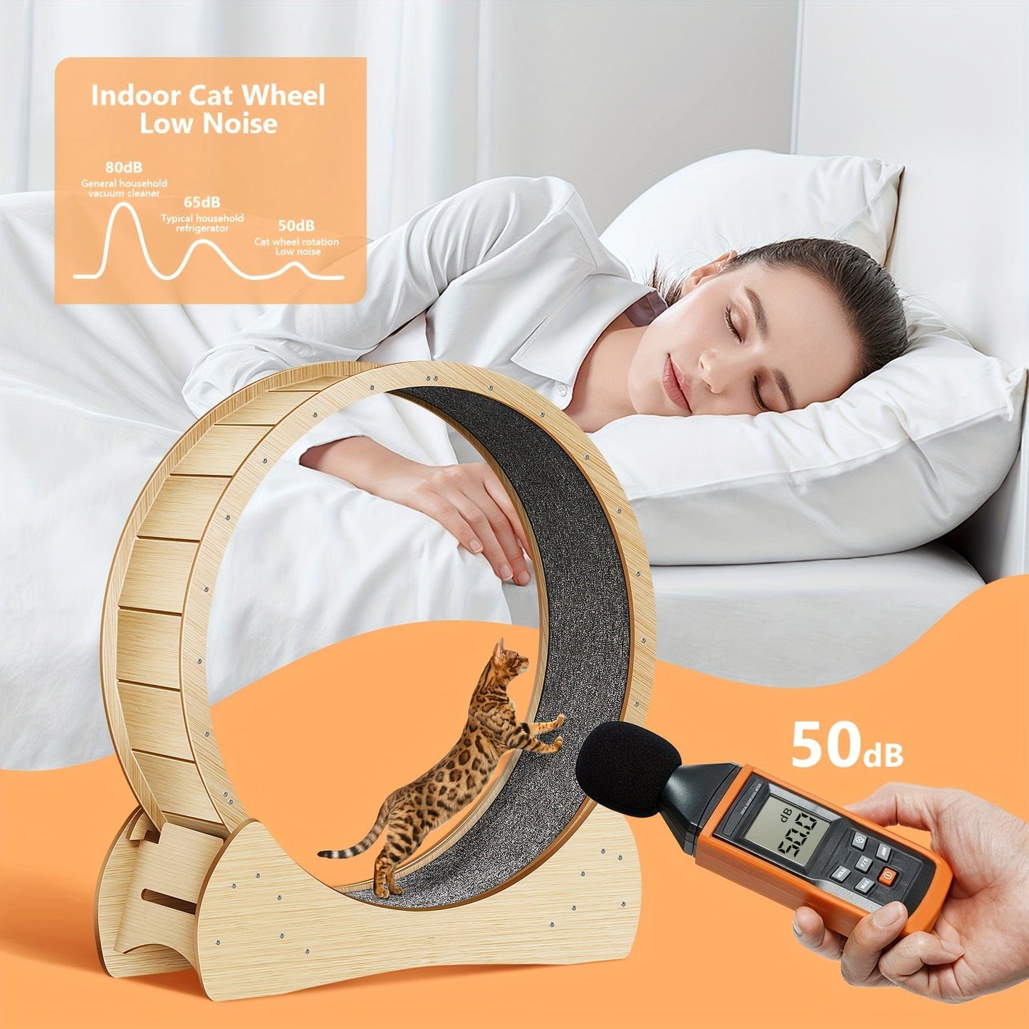 Roue d’exercice XL pour chat – Bois naturel, silencieuse & stable