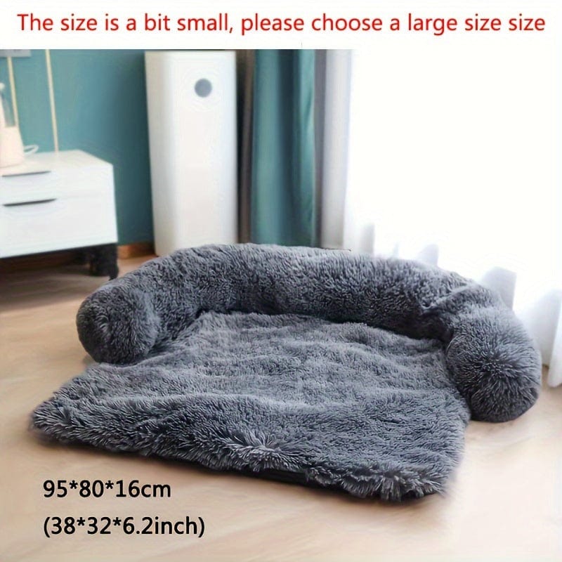 1pc pet sofa protective plush dog cushion sofa cat and dog sofa bed with soft neck cushion, dual-purpose pet bed dog sofa bed, dog sofa cushion universal for all seasons suitable for large, medium and small cats and dogs Dark Gray / S-90x80x17cm/(39x33.5x6.3)in One PETS-TOP