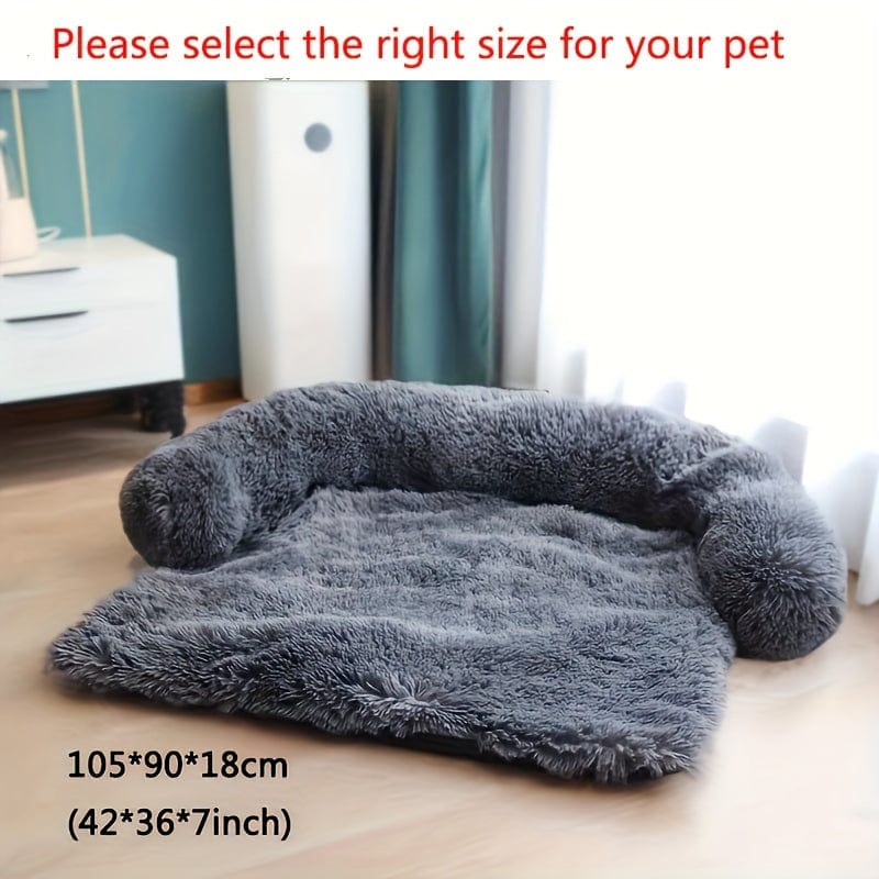 1pc pet sofa protective plush dog cushion sofa cat and dog sofa bed with soft neck cushion, dual-purpose pet bed dog sofa bed, dog sofa cushion universal for all seasons suitable for large, medium and small cats and dogs Dark Gray / M-105x95x18cm/(45.2x37.4x7)in One PETS-TOP