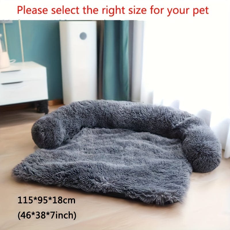 1pc pet sofa protective plush dog cushion sofa cat and dog sofa bed with soft neck cushion, dual-purpose pet bed dog sofa bed, dog sofa cushion universal for all seasons suitable for large, medium and small cats and dogs Dark Gray / L-115x95x18cm/(51.2x41.3x7)in One PETS-TOP