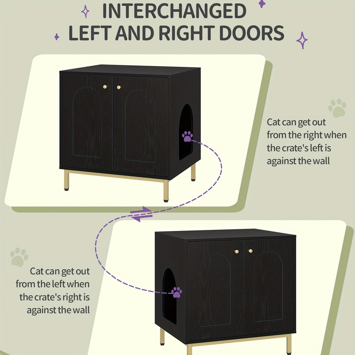 Meuble cache-litière design – Armoire pour chat blanche & dorée