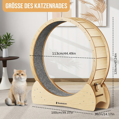 Roue d’exercice XL pour chat – Bois naturel, silencieuse & stable