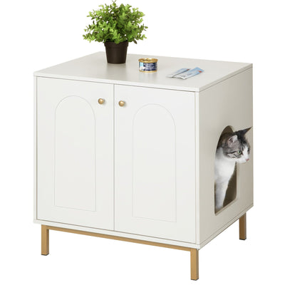 Meuble cache-litière design – Armoire pour chat blanche & dorée
