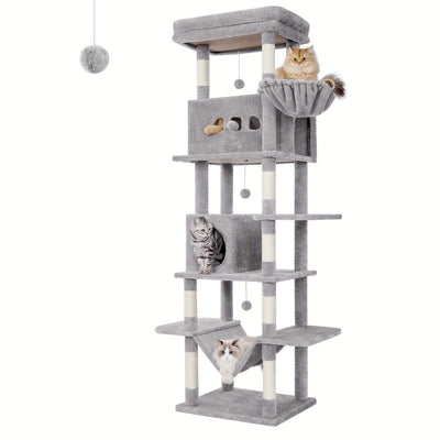 Arbre à chat XXL 210 cm – Tour multi-niveaux, 2 niches, hamac & griffoirs