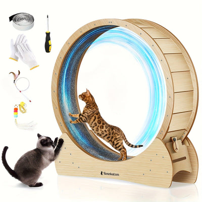 Roue d’exercice XL pour chat – Bois naturel, silencieuse & stable