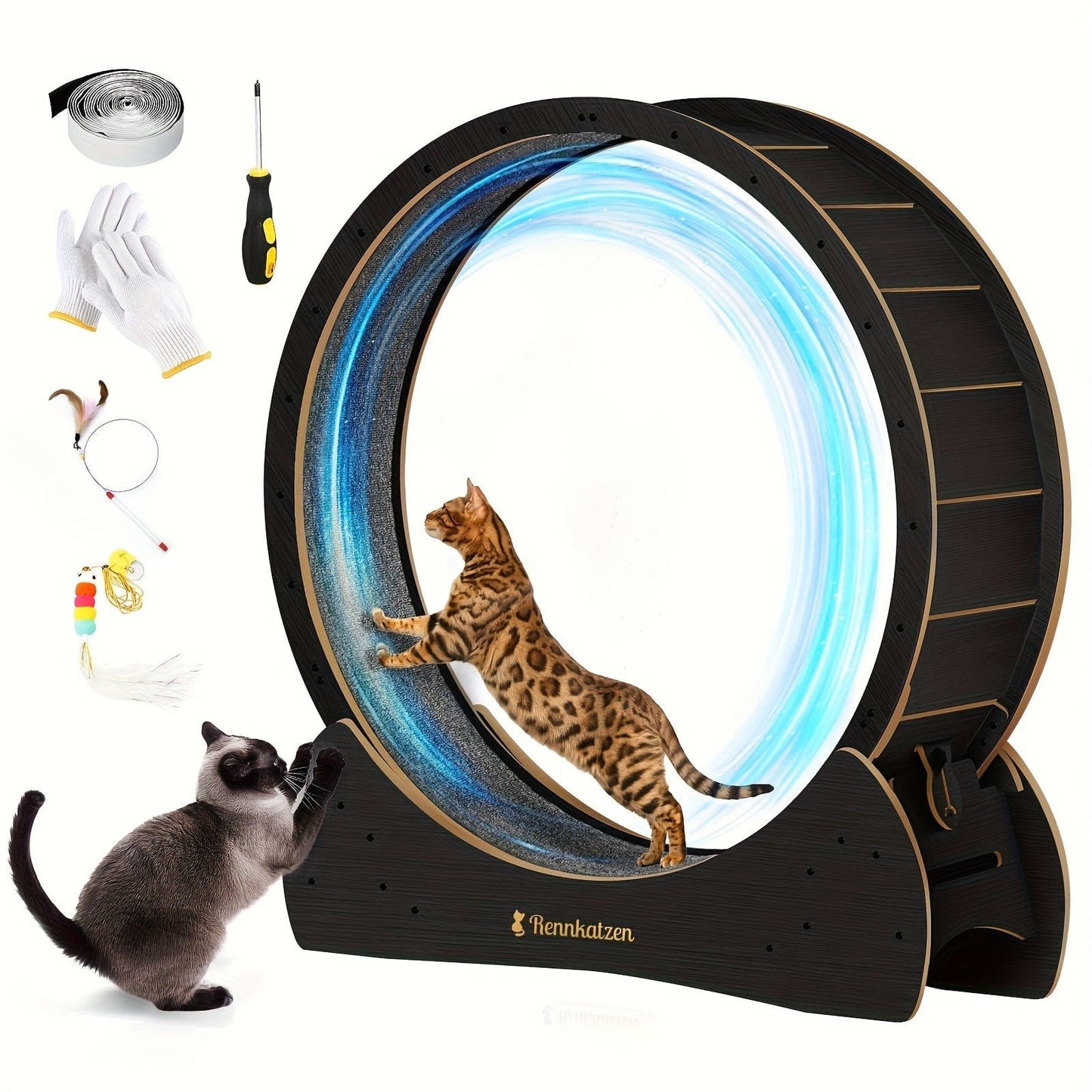 Roue d’exercice XL pour chat – Bois naturel, silencieuse & stable