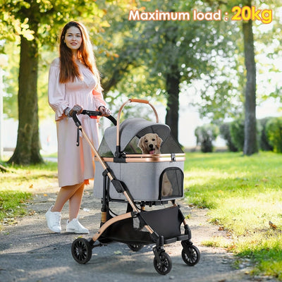 Poussette pliable 3-en-1 pour chats & petits chiens – Jusqu’à 20 kg