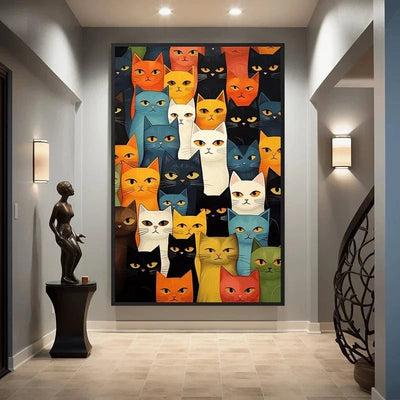 Peinture toile chat mignon – Art mural abstrait coloré déco maison