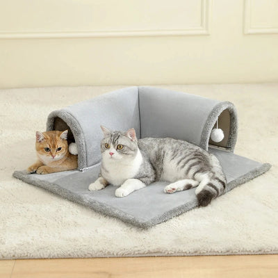 Lit pour chat avec tunnel – Couchage confortable & aire de jeu intégrée