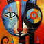 Affiche de chat en Patchwork, motif géométrique abstrait