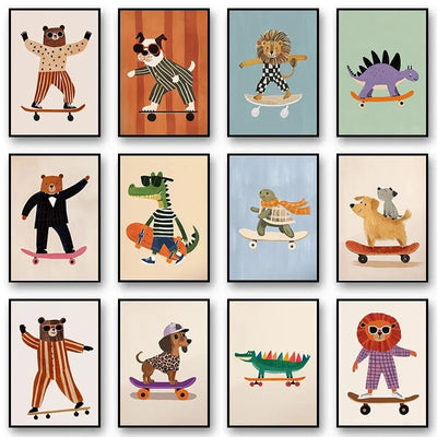 Affiches murales animaux drôles – Lapin, chien, chat, lion, crocodile PawLuxe™