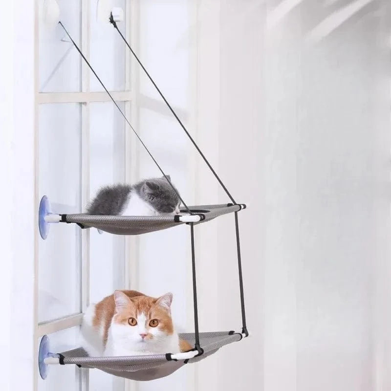 Hamac de fenêtre pour chat – Lit suspendu 2 étages avec ventouses