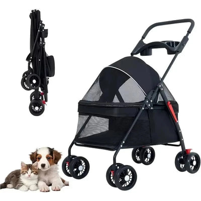 Poussette pliable légère pour animaux – Chiens & chats – Idéale voyage et plein air