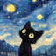 Peinture artistique ciel et chat noir – Décoration maison salon bar PawLuxe™