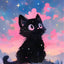 Peinture artistique ciel et chat noir – Décoration maison salon bar PawLuxe™