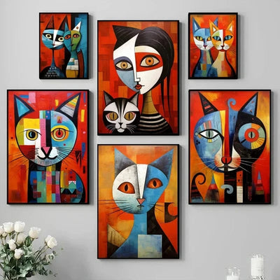 Affiche de chat en Patchwork, motif géométrique abstrait