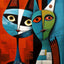 Affiche de chat en Patchwork, motif géométrique abstrait