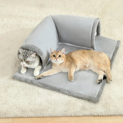 Lit pour chat avec tunnel – Couchage confortable & aire de jeu intégrée