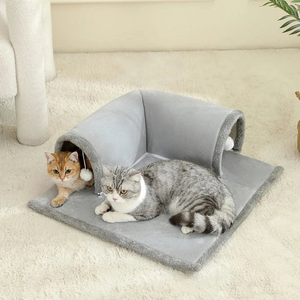 Lit pour chat avec tunnel – Couchage confortable & aire de jeu intégrée