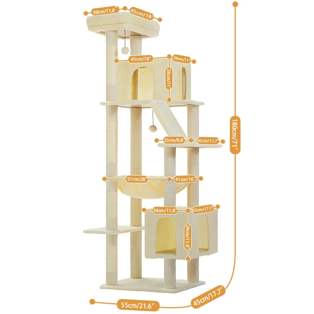 Grand arbre à chat 180cm – Tour avec hamac, griffoir sisal, jouets