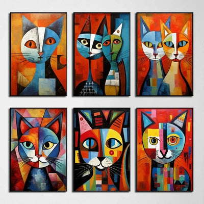 Affiche de chat en Patchwork, motif géométrique abstrait
