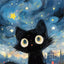 Peinture artistique ciel et chat noir – Décoration maison salon bar PawLuxe™