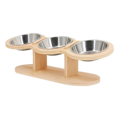 Mangeoire 3-en-1 pour chat & chiot – Bols inox surélevés avec support bois
