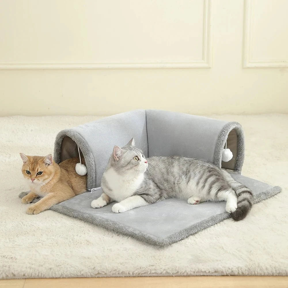 Lit pour chat avec tunnel – Couchage confortable & aire de jeu intégrée