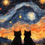 Peinture artistique ciel et chat noir – Décoration maison salon bar PawLuxe™