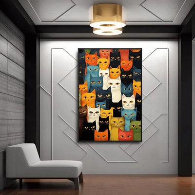 Peinture toile chat mignon – Art mural abstrait coloré déco maison PawLuxe™