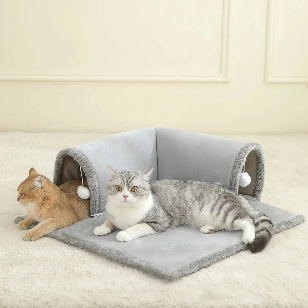 Lit pour chat avec tunnel – Couchage confortable & aire de jeu intégrée