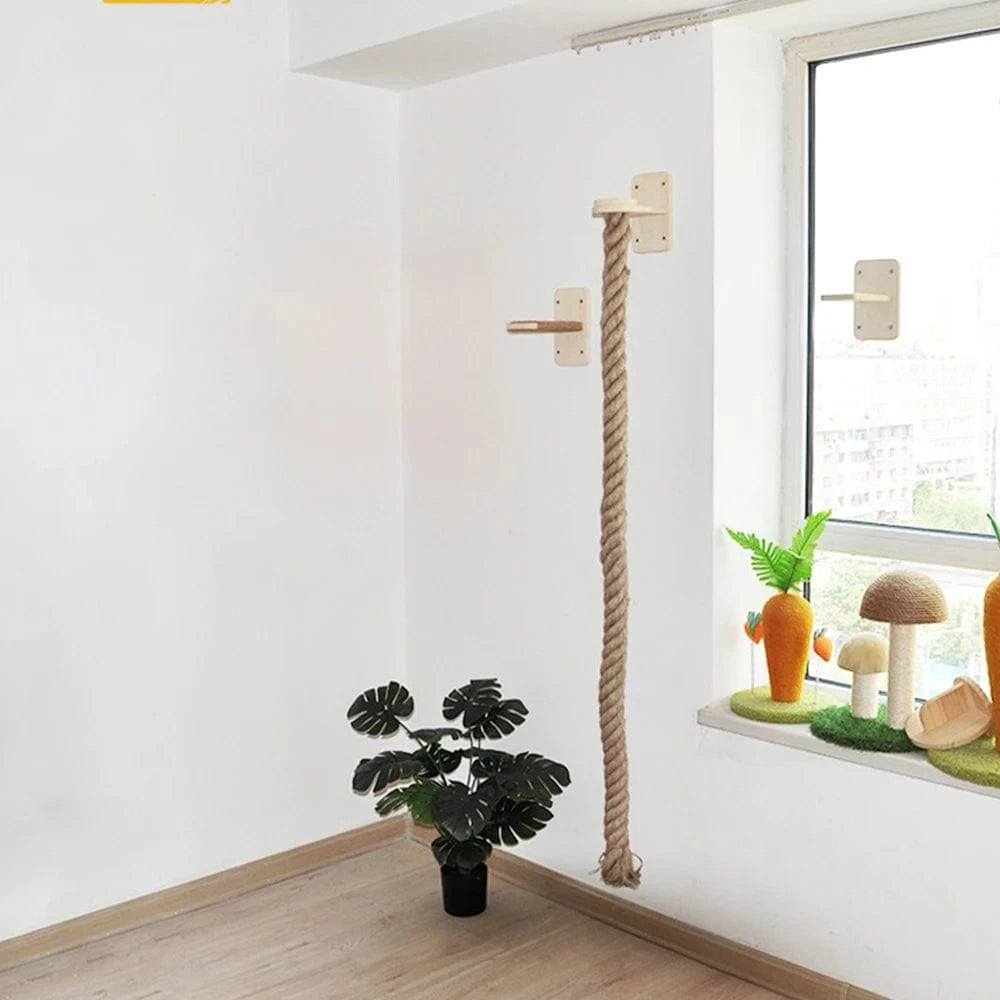 Arbre à chat mural – Étageres bois, griffoirs, hamac et perchoirs solides