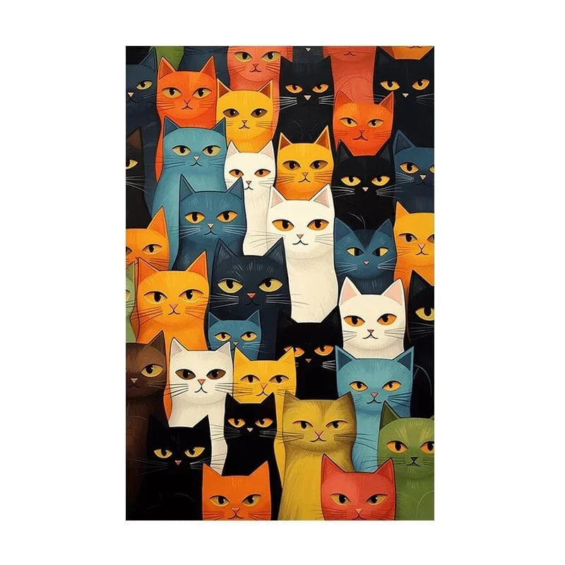 Peinture toile chat mignon – Art mural abstrait coloré déco maison PawLuxe™