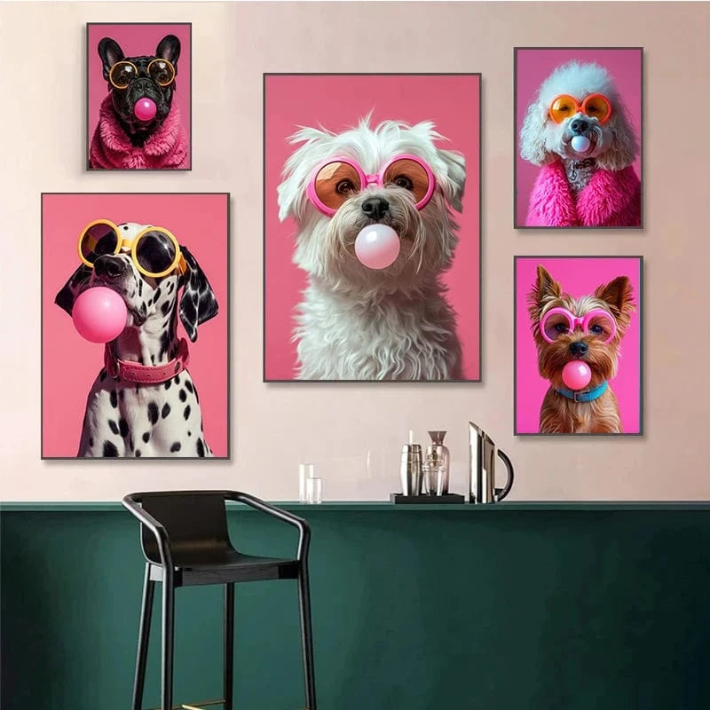 Affiche chien coloré Bubblegum – Samoyède, bouledogue, Corgi déco murale PawLuxe™