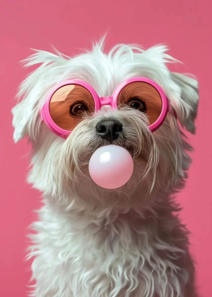 Affiche chien coloré Bubblegum – Samoyède, bouledogue, Corgi déco murale PawLuxe™