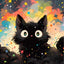 Peinture artistique ciel et chat noir – Décoration maison salon bar PawLuxe™