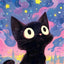 Peinture artistique ciel et chat noir – Décoration maison salon bar PawLuxe™