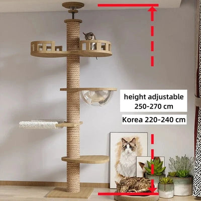 Maison d’arbre réglable chat – Tour du sol au plafond avec hamac